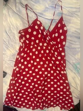SHEIN Red & White Polka Dot Spaghetti Strap Midi Dress